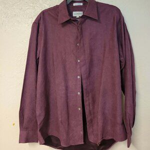 Alfani Ultra Suede Long Sleeve Button up Shirt Mens Medium Burgundy